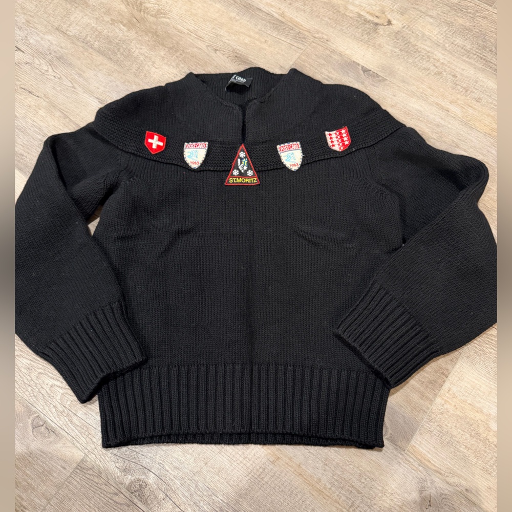 Black Women's Sweater with Embroidered Patches